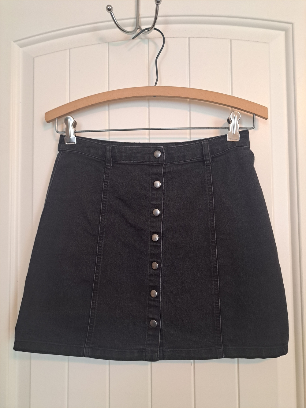 Forever 21 Black Denim Button-Front Mini Skirt - Size Small